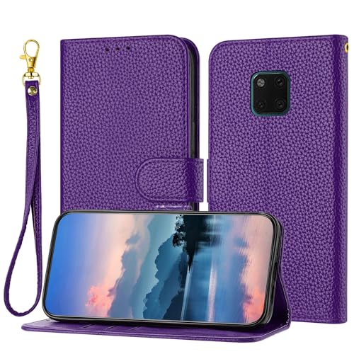 OWSIHNZBF Funda Tipo Cartera Compatible con Huawei Mate 20 Pro For Mujeres y Hombres, Funda de Piel Tapa Tarjetero, Carcasa Interior TPU a Prueba Golpes Soporte(Purple)