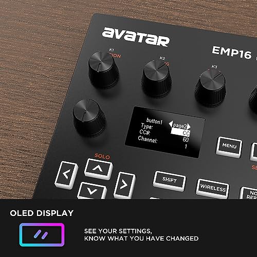 emp16 midi pad controller beat maker machine with bluetooth 16 rgb velocity sensitive beat pads 16 level fullhalf level oled display midi inout