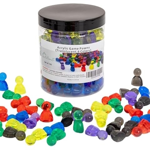 120 Pieces Game Pawns,Game Pieces for Board Games,Plastic Tokens Board Game Accessories with Portable Box(Translucent,6 Colors) Cover