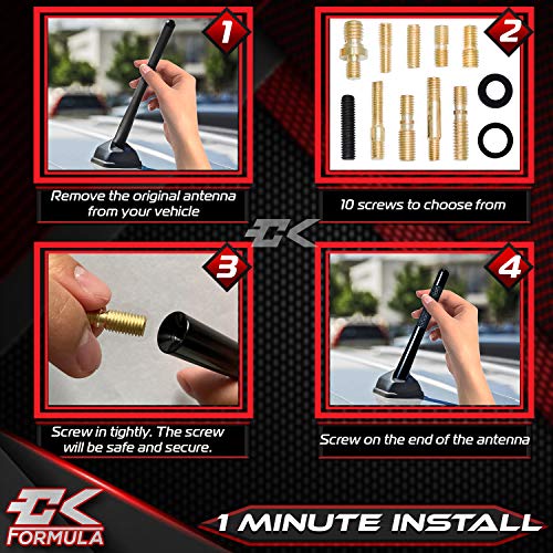 Ck Formula 4.7” Black Car Antenna - Carbon Fiber Screw Type Automotive Antenna Replacement, Am/Fm Radio Compatibility, Aluminum And Internal Copper Coils, Car Wash Safe, Universal Fit, 1 Piece #TOP5