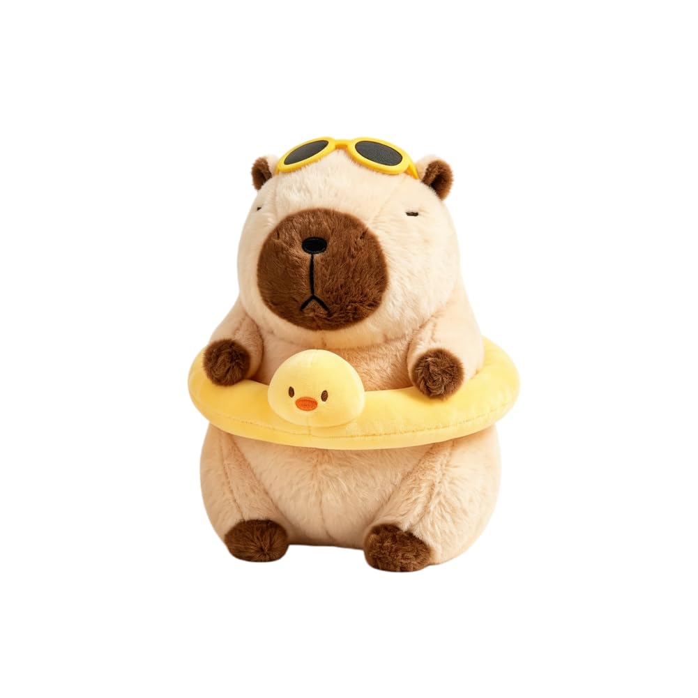 EPRHAY 23cm Capybara Plush Stuffed Animal with Duck Swimming Ring Pillow