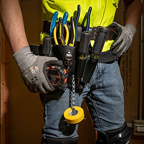 Klein Tools 5178 Pocket Tool Pouch, Leather, Tunnel Loop Belt Connection, Black & 5705 Powerline Web Work Belt #TOP3