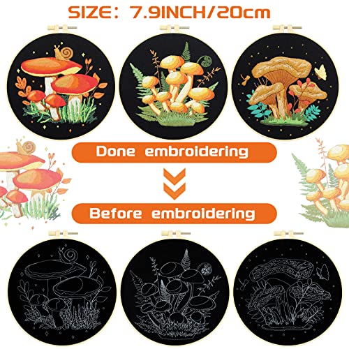image for Yinder 5 Sets Mushroom Embroidery Kit for Beginners with Pattern and I