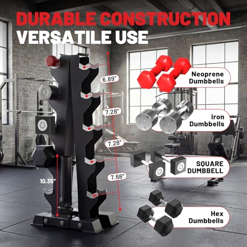 Image of PAPABABE Hex Dumbbell Sets with Rack, 100-600lb Rubber Coated Dumbbell Weight Set and Storage Rack, Multiple Options Hand Weights for Strength Training
