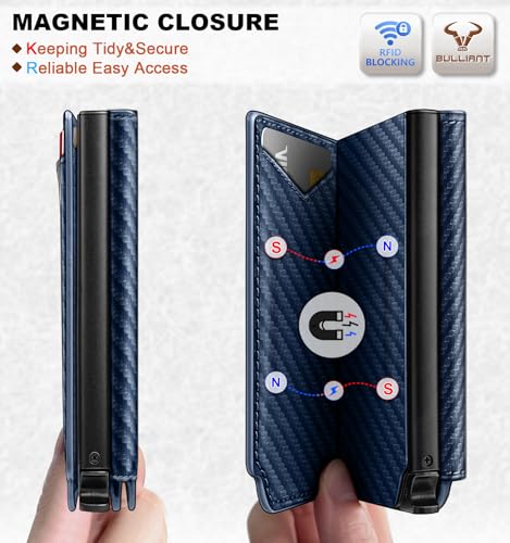Image of BULLIANT Men Wallet Leather Wallet Card Holders Money Clip for Men 10Cards-Magnetic Flip on Metal Case