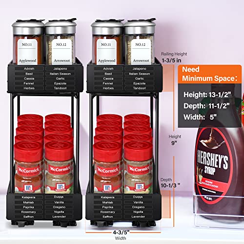 Xpatee Pull Out Spice Rack Organizer For Cabinet With 480 Labels, 2-Tier Heavy Duty Slide Out Seasoning Organizer For Kitchen Cabinets, Sliding Kitchen Cabinet Organizer 4.6" W X10.3 D X9 H #TOP1