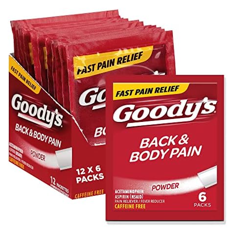 Goody's Back & Body Pain Relief Powder, Fast-Acting Back Pain Relief with Acetaminophen and Aspirin, Caffeine Free, Dissolve Packs, 6 Powder Sticks, 12 Pack Cover