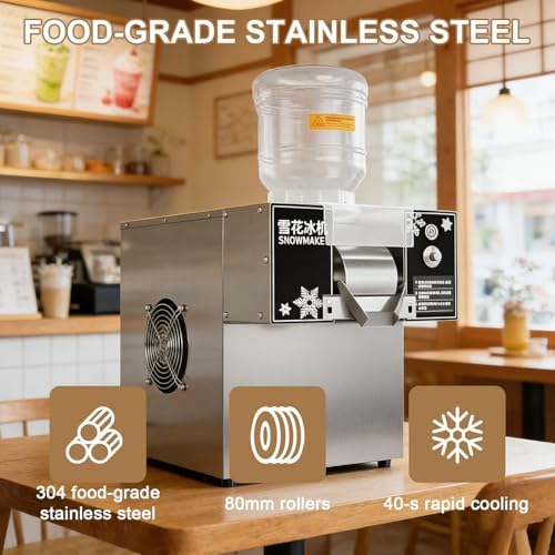 High Capacity Ice Shaver Machine, 360W/750W Snow Flake Ice Maker, Adjustable Thickness, 60kg/120kg Continuous Ice Output, Perfect for Shaved Ice Desserts and Drinks