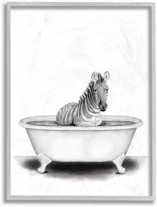Stupell Industries Zebra in A Tub Funny Animal Bathroom Drawing, Design by Rachel Neiman Wall Art, 24 x 30, Canvas