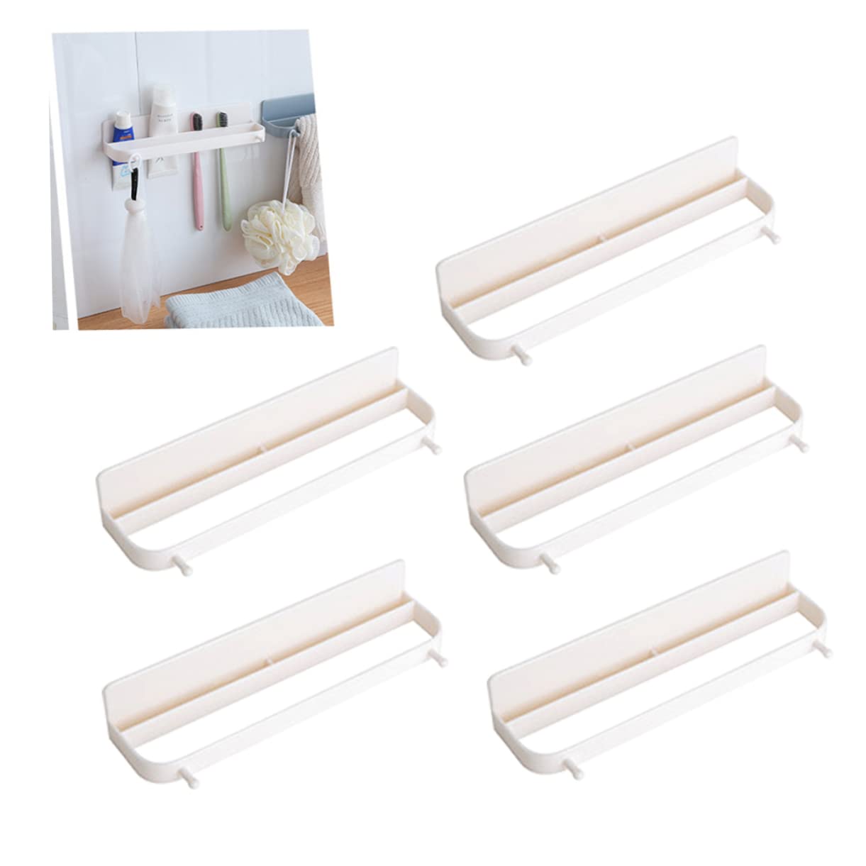 Unomor 5Pcs Wall Mounted Slippers Rack Creative Punch Shoes Organizer Space Saving Storage Holder for Tidy Bathroom Beige Easy Installation with Self Adhesive Hooks