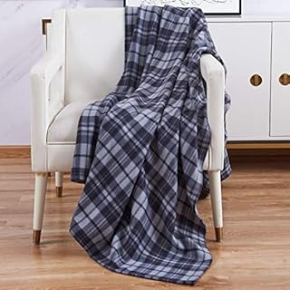 Adore Home Soft and Warm Single 120x150cm Tartan Check Printed Fleece Throw for Sofa Bed Travel Car Blanket (Grey Check)