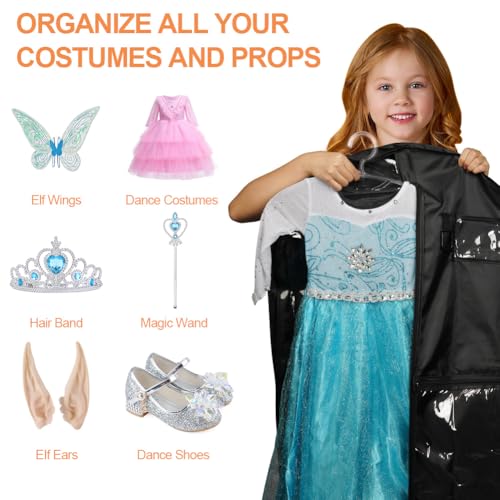 OSDUE Kinder-Kleidungstasche, Faltbare Kinder Kleidersack mit 5 Taschen Kurz Kleidungs Hängeabdeckung für einfache Organisation für Tänzer Aufführungen Schönheitswettbewerbe,Reisen