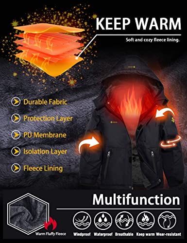 GEMYSE Boy's Waterproof Ski Snow Jacket Hooded Fleece Windproof Winter Jacket(Black,8) - Image 6