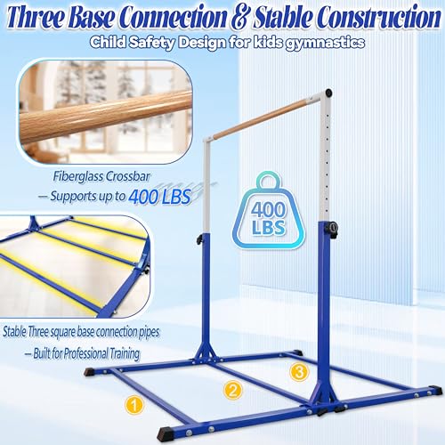 Image of Seliyoo Foldable Gymnastics Bar for Kids Teens Ages 3-18, 5FT /6FT Kip Training Bar -Sturdy Base for Home Training,Adjustable Height 35 inch to 59 inch for, 400 LBS Capacity,Anti-Slip Base & Easy Assembly