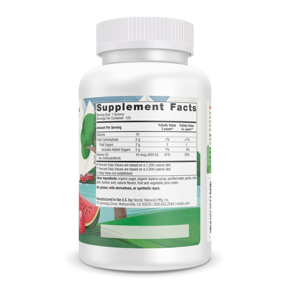 Nordic Naturals Vitamin D3 Gummies Kids, Wild Watermelon Splash - 120 Gummies - 400 IU Vitamin D3 - Bone Health, Healthy Immunity - Non-GMO, Vegetarian - 120 Servings 7 Nordic Naturals Vitamin D3 Gummies Kids, Wild Watermelon Splash - 120 Gummies - 400 IU Vitamin D3 - Bone Health, Healthy Immunity - Non-GMO, Vegetarian - 120 Servings - Image 5
