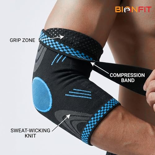 Image of BIONFIT Elbow Support Sleeve Pair for Men & Women | Compression Elbow Brace for Gym, Weightlifting, Tennis & Pain Relief | Breathable Anti-Slip Elbow Support