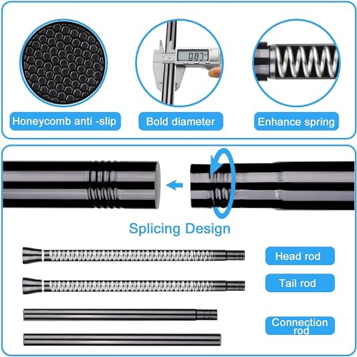 Image of Tension Rod 113 to 197 Cm Extendable Curtain Poles, Telescopic Curtain Pole Black Door Curtain Pole no Drilling Spring Loaded Curtain Rod for Bathroom, Window, 1pcs