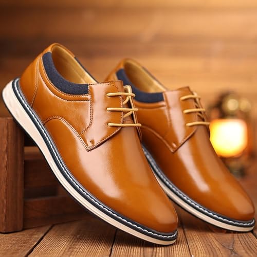 Men's Polished Leather Fashion Lace Up Flat Oxfords Fashion Classic Low Top Soft Sole Formal Dress Sneakers Prom Party Casual Business Tuxedo Derby Shoes3