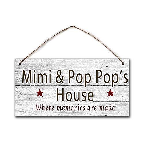 BESTWD Letrero de casa de Mimi and Pop Pop, Where Memories are Made, arte de pared envejecido, regalo para abuelos, letrero de 5 x 10 pulgadas