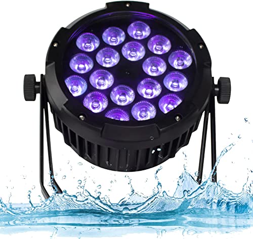 SHEHDS Par IP65 Waterproof Outdoor LED 18x18W RGBWA+UV Colors Uplights Wash/Strobe Stage DMX512 Sound Activated Fanless Muted DJ Lights for Christmas Party Wedding