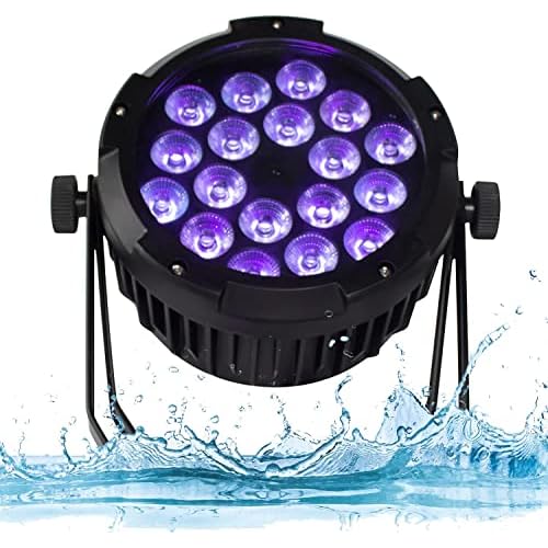 SHEHDS Par IP65 Waterproof Outdoor LED 18x18W RGBWA+UV Colors Uplights Wash/Strobe Stage DMX512 Sound Activated Fanless Muted DJ Lights for Christmas Party Wedding 18x18W_IP65 Waterproof
