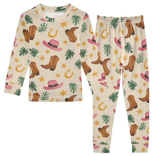 Pajama Sets Long Sleeve Cowboy Cowgirl Theme Pattern Soft Comfy Sleepwear 2 Piece PJS 3-8T
