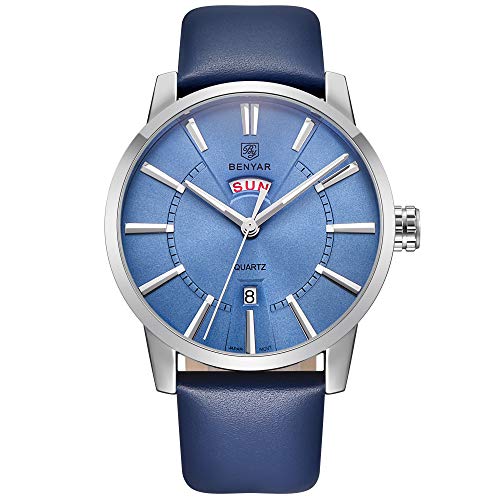 Waterproof 30M 2019 BENYAR Watches Men Luxury Brand Quartz Watch Fashion Sports Wristwatch Auto Date Week Casual Men's Watches (Silver Blue)