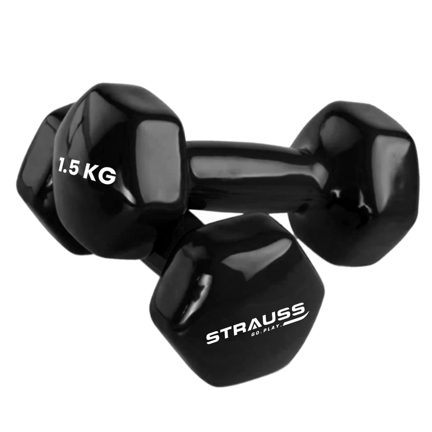 Strauss Premium Vinyl Dumbbells Weight for Men & Women | 0.5 Kg (Each) | 1 Kg (Pair) | Ideal for Home Workout, Yoga, Pilates, Gym Exercises | Non-Slip, Easy to Hold, Scratch Resistant (Yellow)