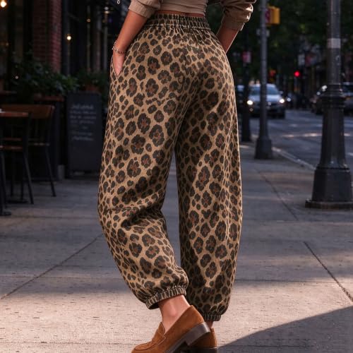 Barrel Sweatpants Women Baggy High Waisted Leopard Cheetah Print Pants | Womens Leopard Cheetah Print Barrel Sweatpants with Drawstring, Pockets and Elastic Cuffs for Casual Wear — view 6