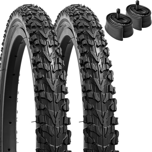 YunSCM 2-Pack 16 inch Bike Tyres 16x1.75 ETRTO 47-305 and Bike Inner Tubes 16x1.50/1.75 AV32mm Valve Compatible Mountain 40-305 16x1.50 16x1.75 Bicycle Tyres and Tubes