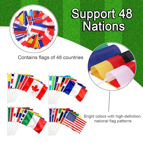 48 Drapeaux Coupe du Monde de Football 2026 avec Mât Blanc pour Déco