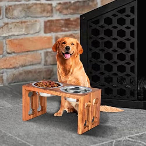 Pure Souls Charlie Pet Feeder, Natural Acacia Wood Feeders Stand, Elevated Dog Bowls 1250 ml, Food Water Diner, Durable Double Bowl Feeding Stands for Adult Dogs - Large (48 x 26 x 25 cm) (B0D3HT3J1B) Amazon Price History, Amazon Price Tracker