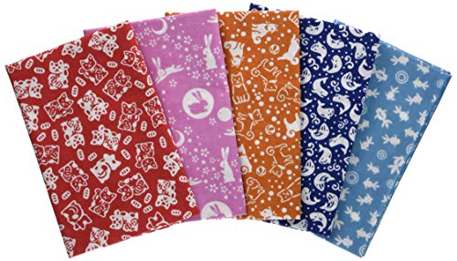 Miyamoto Japanese Traditional Towel Tenugui Small Pattern 5 Type Set Animal Set A