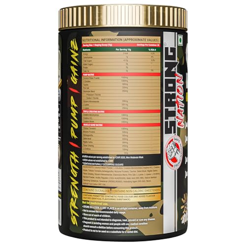 Image of Strong Nation SMG Strength Muscle Gainz 450g | All-In-One Muscle Mass & Strength Formula | Triple Creatine Matrix, L-Citrulline, Taurine & Electrolytes | Pump, Power & Performance Support (Fruit Punch)