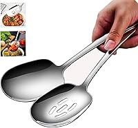 Siaiqiang Extra Large 18/8 Stainless Steel Serving Spoons Set - Slotted & Solid Buffet Spoons, 9.8 Inch 2-Pack