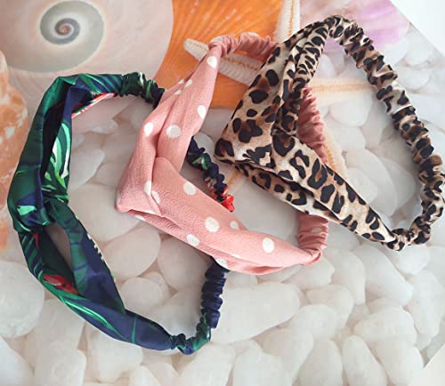 Jilukibo Boho Printing Leopard Cross Headband For Women Girl, Fashion Stretch Bow Hair Band Hairband Twisted Elastic Head Wrap Accessories (3 Pack) #TOP6