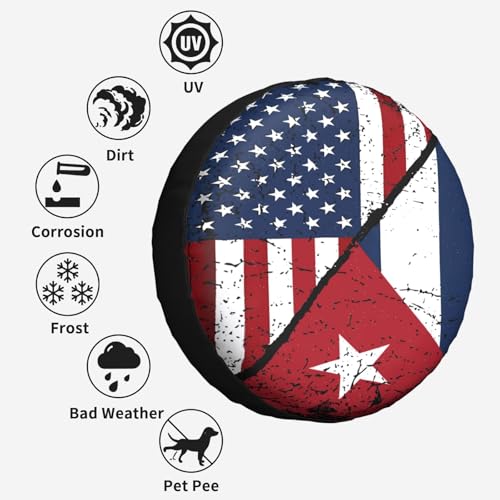 Image of Cuba Cuban American Flag Spare Tire Cover Weatherproof Wheel Protectors Dust-Proof Sun Protection Wheel Tire Covers Universal Fit for Truck SUV RV Camper Trailer Car Accessories 16 inch