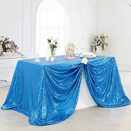 Image of B-COOL Sequin Tablecloth Shiny Table Cloth for Birthday Wedding Party Prom Banquet Sparkling Table Overlays Aqua Blue 90x90 inches