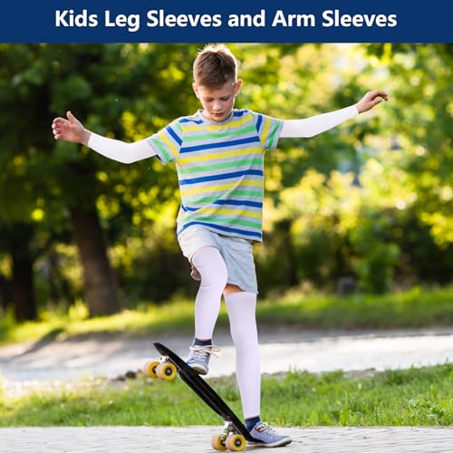 Image of 4 Pairs Kids Leg Sleeves Compression and Arm Sleeves,Youth Leg Sleeves Arm Wraps with Anti-slip Silicone Strips
