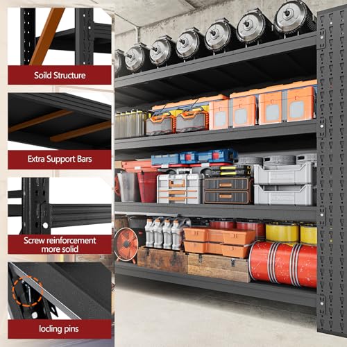 Image of RAVIGIN 9000LBS Storage Shelves, 75 inch W Garage Shelving Heavy Duty Metal Adjustable Garage Shelves, Shelving Units Industrial Shelving for Warehouse, 75 inch W x 24 inch D x 70 inch H, Black