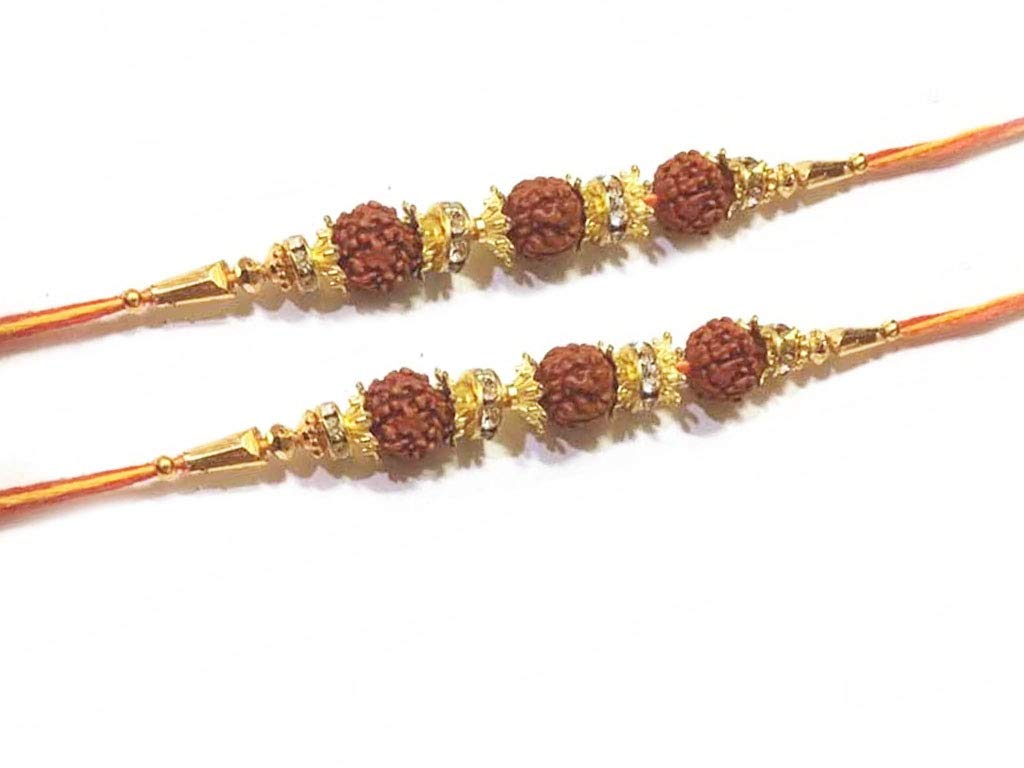 Rakshabandhan Gift Rudraksh rakhi for brother with maroon colour and golden colour Set of Two