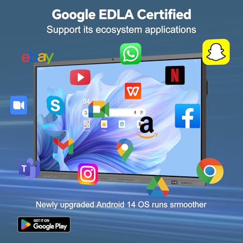 Image of 65 inch Smart Board, 4K Digital Whiteboard for Office, Hybrid Work & Classrooms, Google EDLA-Certified Interactive Whiteboard with Android 14, OTA Updates & Open Apps Ecosystem, 8+128GB Storage
