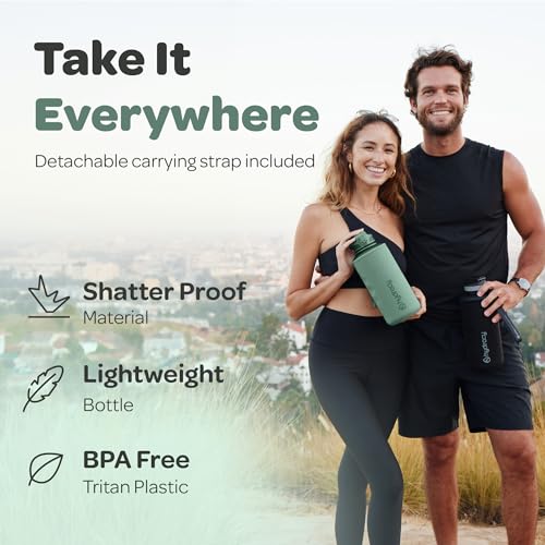 Image of Hydracy Water Bottle with Times to Drink & Straw -Large Half Gallon 64oz BPA Free Motivational Water Bottle & No Sweat Sleeve -Leak Proof Gym Bottle with Time Marker -Ideal Gift for Sports & Outdoors
