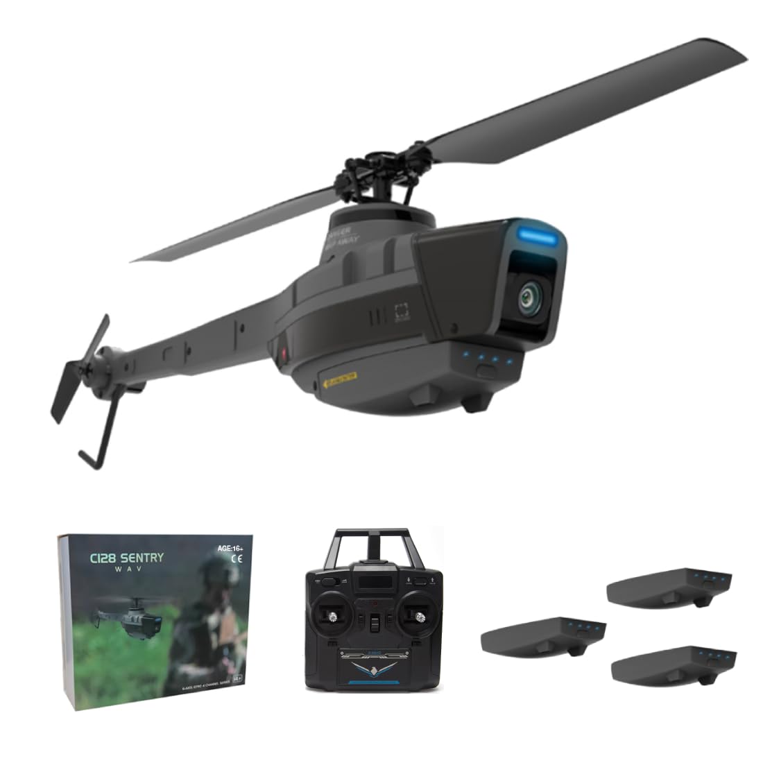 TinyWizTo C128 RC Aerial Reconnaissance Military Helicopter Model, 1080P 2.4G 6G Stunt Mode RC Aircraft With 6-axis Gyroscope (RTF)