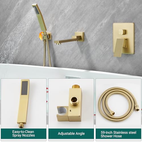 DASAN Grifería para baño: Llave para Tina de Montaje en Pared Giratoria con Ducha Manual, Acabado Dorado Cepillado, Modelo SA-TF05WH-BG miniatura 3
