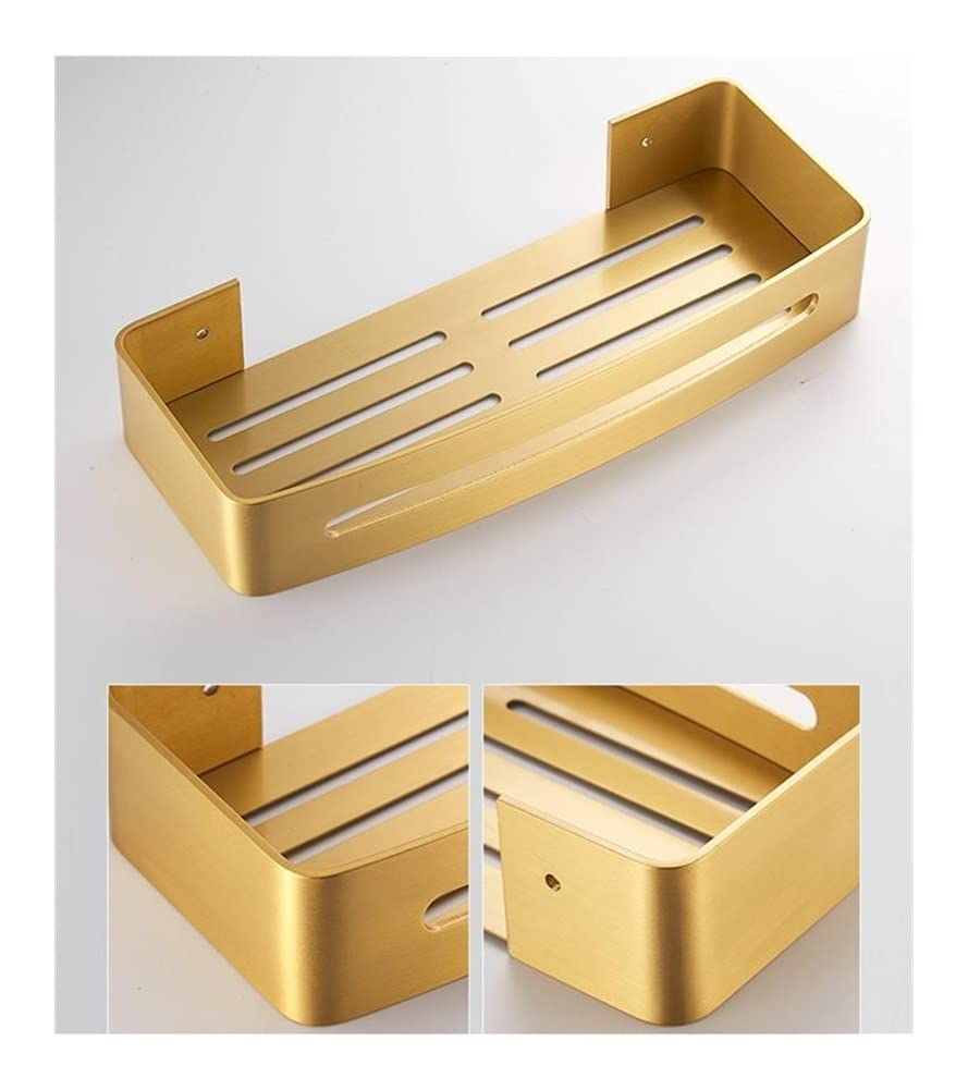 Złote szczotkowane narożne półki pływające do łazienki - nierdzewne aluminiowe przechowywanie na ścianie - szampon kosmetyki żel pod prysznic - solidna i kompaktowa konstrukcja