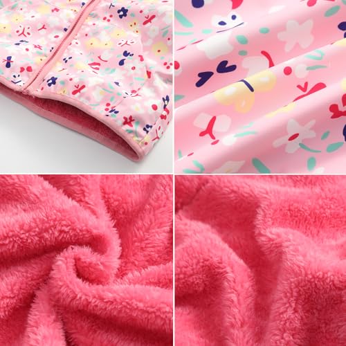 Feidoog Toddler Fleece Jacket Baby Boys Girls Hooded Waterproof Zipper Long Sleeve Thick Warm Outerwear,Flower,1-2T