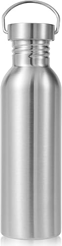 Miniatura 21 de Volhoply Paquete de 4 botellas de agua de acero inoxidable reutilizables de pared única sin aislar de 26 oz, botellas de agua con asa, libres de BPA