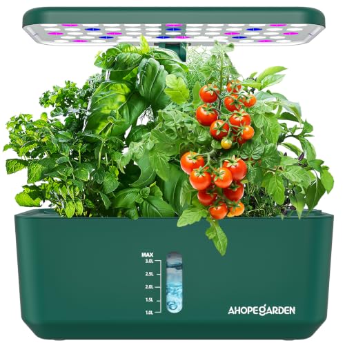 Image of Ahopegarden Hydroponics Growing System: 10 Pods Indoor Herb Garden with LED | Plant Germination Kit with Growth Lamp, Countertop Hydroponic Planter for Fresh Herbs, Vegetables & Lettuce Lovers, Green