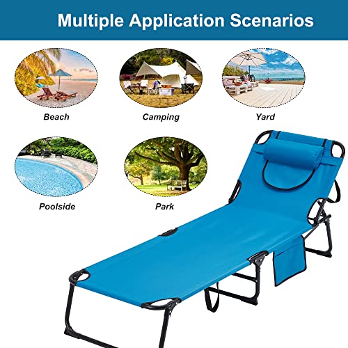 Candockway Tanning Chair, 350Lbs Folding Beach Lounger With Face Arm Hole, Adjustable Backrest, Non-Slip Foot & Portable Handle, Outside Sunbathing Lounge Chair For Patio, Pool #TOP6